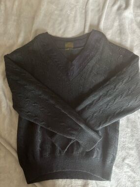 Men's V-Neck Cable Knit Wool Sweater